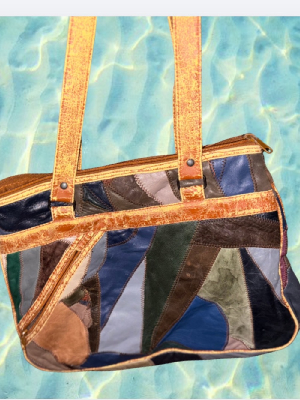 Source Unknown Patchwork Shoulder Bag in Blue, Brown, Tan, Green, Gray